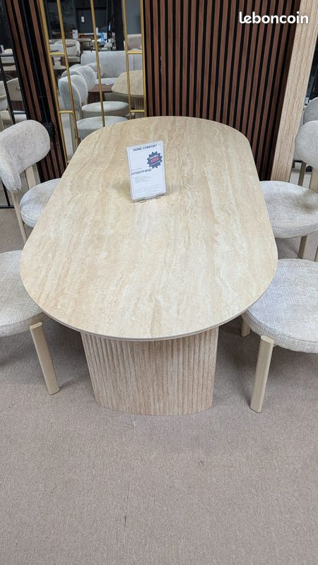 Table à manger JOSEPHINE céramique effet travertin beige 180 cm (image 4)