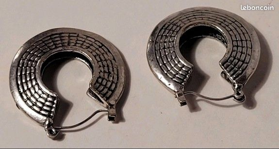 Boucle D'oreille Créole Homme En Argent 925 Vieilli - Décor Celte Tribal, Marque Tata Gisèle, Neuve