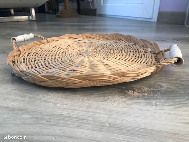 Plateau En Osier Rond 33 Cm - Idéal Pour Fromages Ou Apéro - Vintage