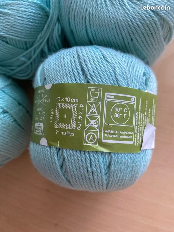 Lot 4 Pelotes Fil Phildar Exotic Turquoise - Viscose, Aiguilles 3.5, Neuf