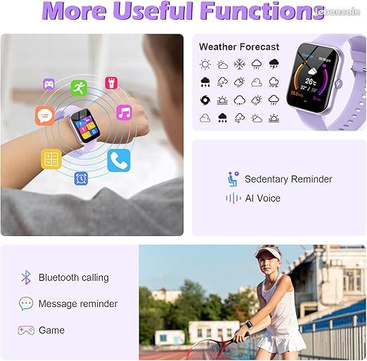 Dwfit Montre Enfant Smartwatch – Tracker Fitness, Cardio, Podomètre, Notifications, Cadeau Garçons Filles