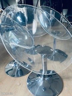 4 chaises transparentes plexi pied alu style eros starck etat usure du temps (image 5)