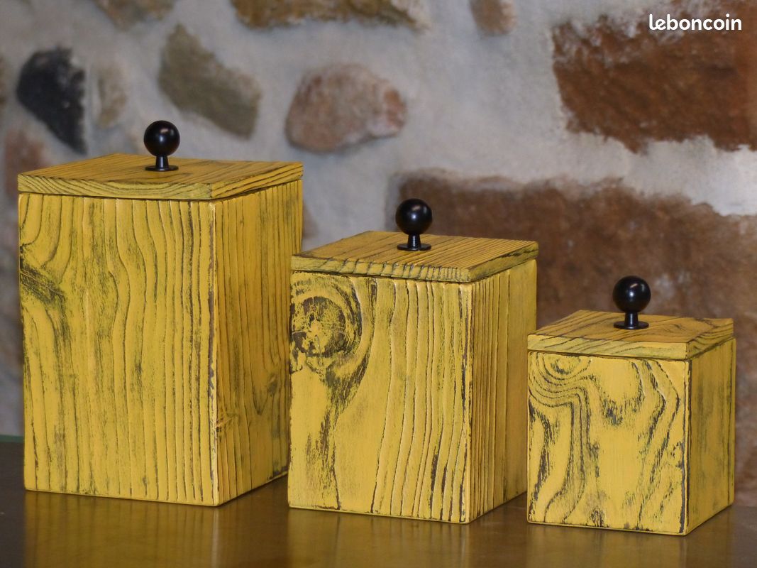 Ensemble de 3 boîtes en bois brûlé coloré (image 1)