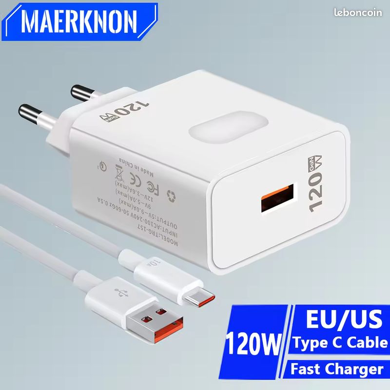 Chargeur super rapide pour Smartphone 120W USB-A et USB-C -NEUF (image 1)