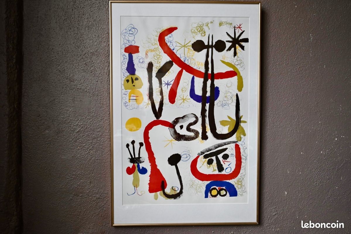 Vintage 1950s Miró “Figures, Mountains, Sky, Star, Bird” Swiss Art Print Vintage 1950s Miró “Figures, Mountains, Sky, Star, Bird” Swiss Art Print