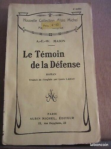 [Livre] a e w mason Le témoin de la défense Albin michel - Bon état (image 1)