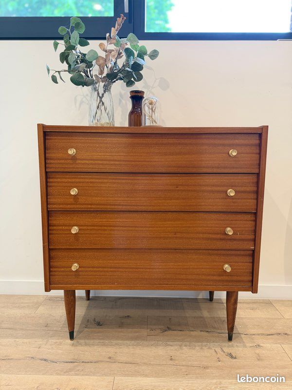 Commode ancienne 4 tiroirs vintage rétro scandinave pied compas (image 3)