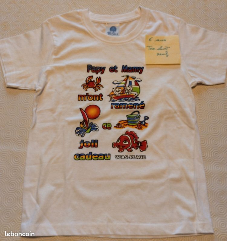 Tee-shirt Garçon 6 Ans - Rouge 100% Coton - Manches Courtes Col V - Occasion En Excellent état