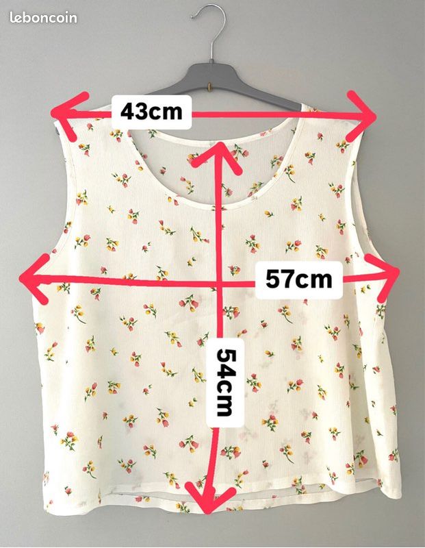 Débardeur / top sans manches - blanc à fleurs (image 3)
