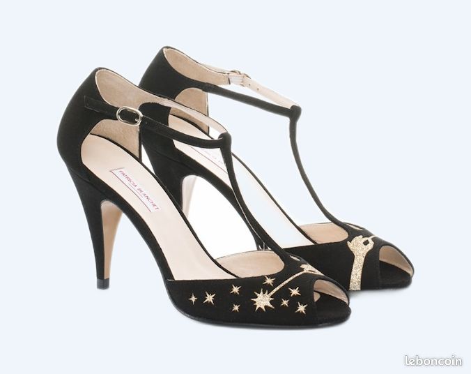 Escarpins salomés Patricia Blanchet daim noir et paillettes