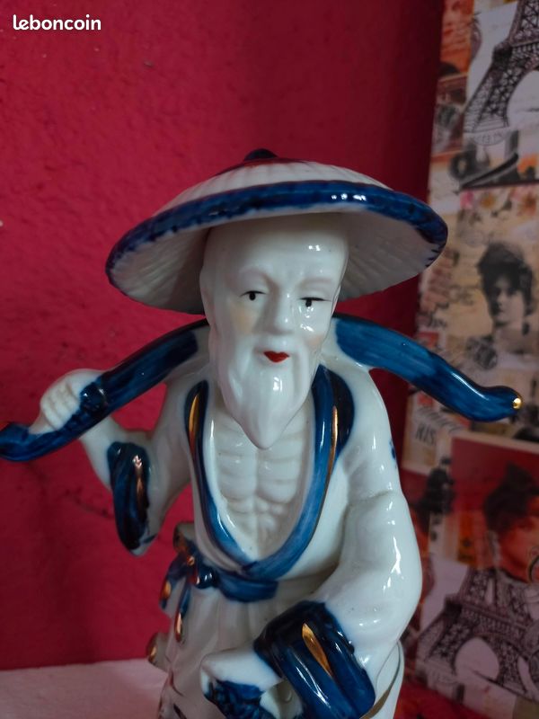 Sculpture Vintage Chinoise - Pêcheurs En Résine - Beige - Déco Adulte