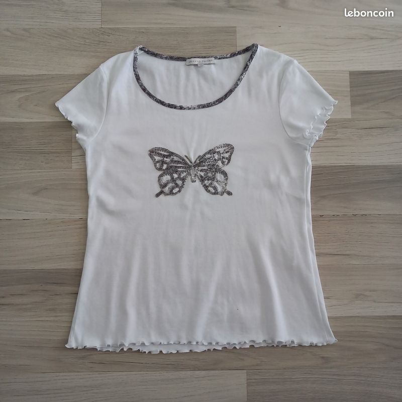 T-shirt femme blanc à motifs Armand Thierry taille M (image 1)