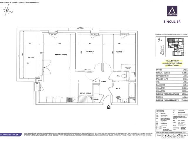 Appartement 3 pièces 67 m² · à Challes-les-Eaux · 67 m² · 1 083 €