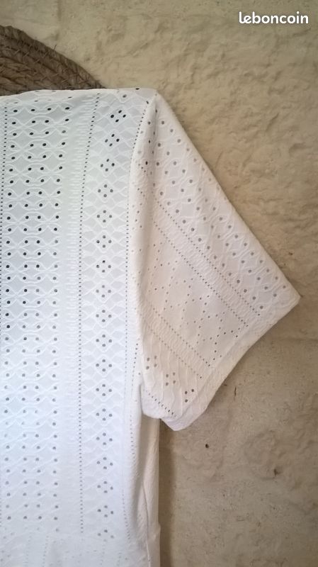 Robe Cache - Cache blanche broderies anglaises , forme trapèze . L , tissu stretch (image 5)