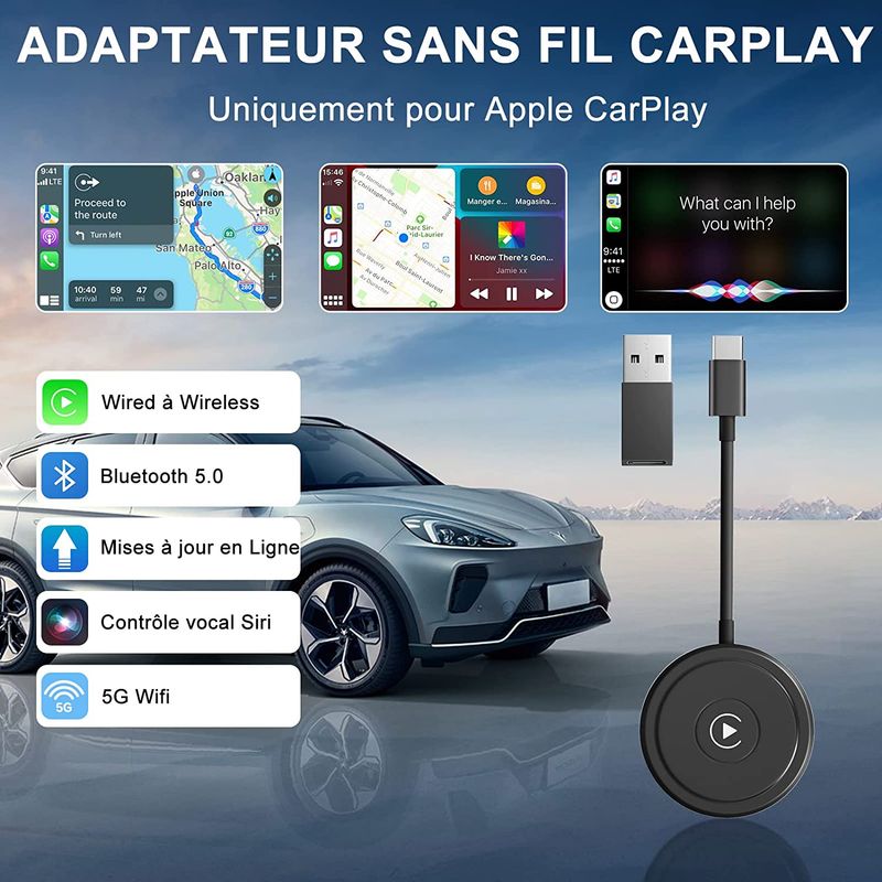 Adaptateur CarPlay sans fil Apple Carplay filaire à sans fil pour