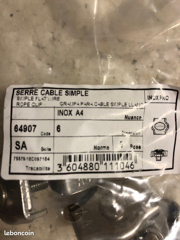 Serre câble inox A4 pour câble 6mm neuf (image 2)