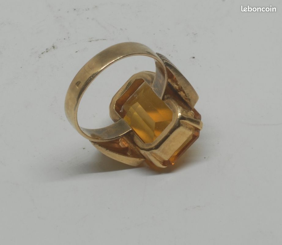 Bague Vintage En Métal Doré Avec Citrine - Taille 61, Marque "X C T D ?", Occasion