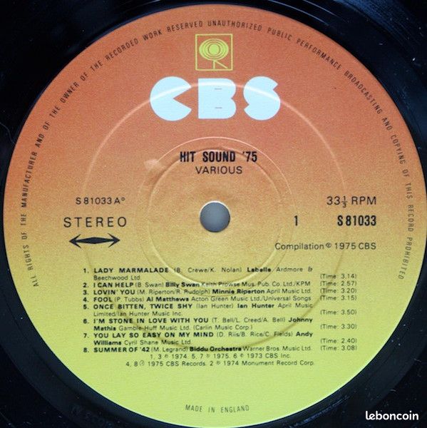 33t vinyle / HIT SOUND'75 (1975) pressage original - EX état (image 3)