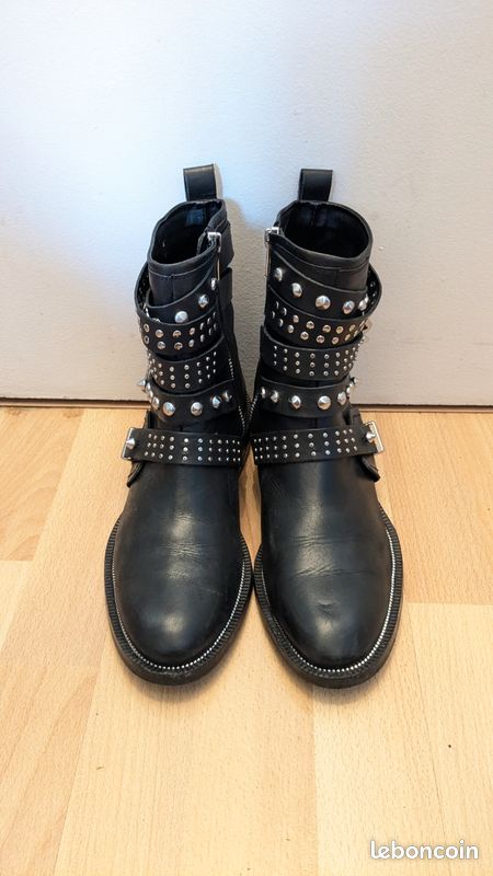 Chaussure Boots Femme Noir CloutÃ© Bottines Boots Femme Vrai Cuir