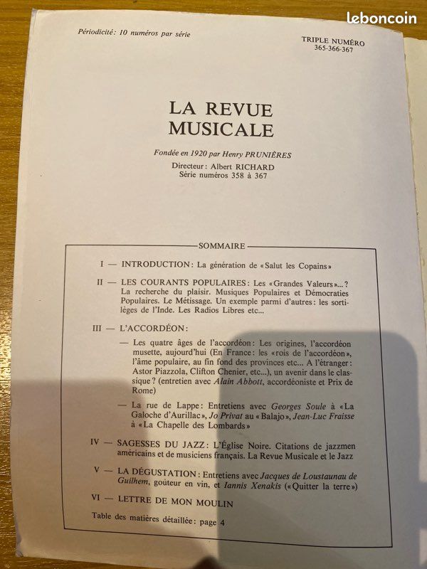 Livre 287 pages Un monde musical métissé Francis Pinguet La revue musicale Paris livre neuf 1984 triple numéro 365 366 367 (image 3)