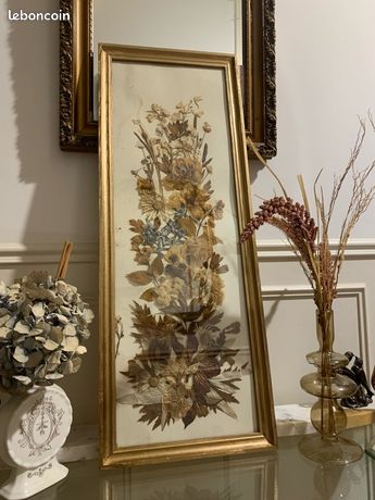 Petit Cadre Vintage Aux Fleurs Séchées - Hauteur 12 Cm - Déco Ancienne