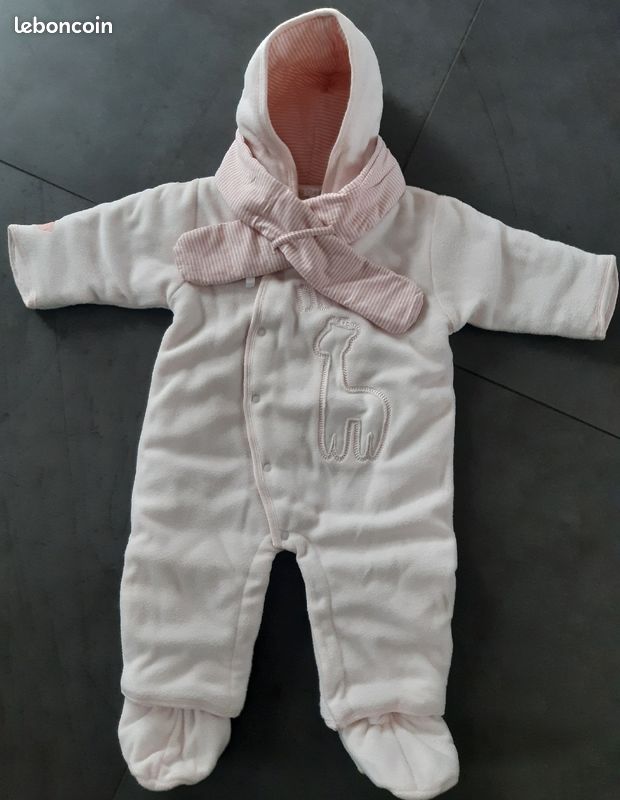 Combinaison chaude bébé rose pâle - 9 mois (image 1)