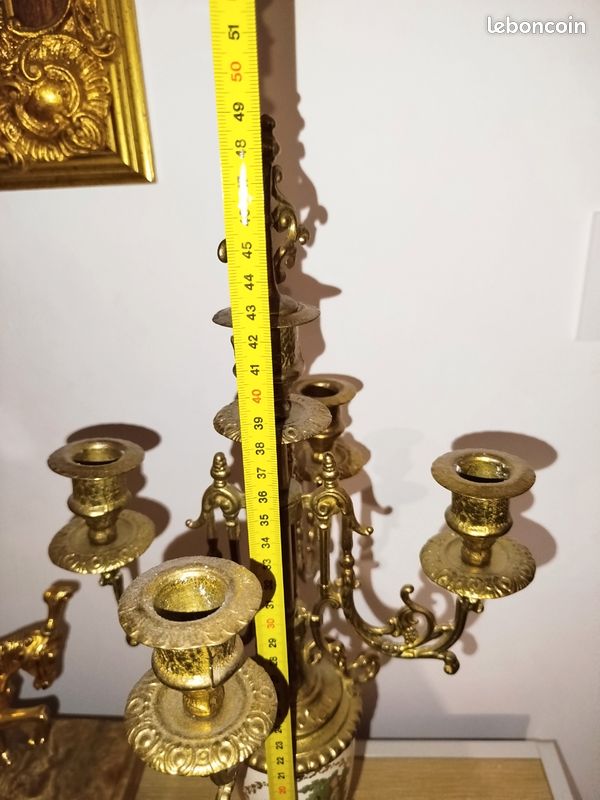 Magnifique chandelier ancien en bronze et céramique – style Fragonard (image 7)