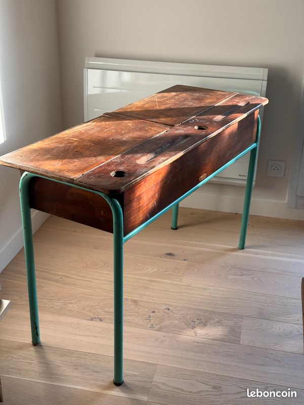 Bureau d’école double / pupitre Sambron– vintage industriel (image 6)