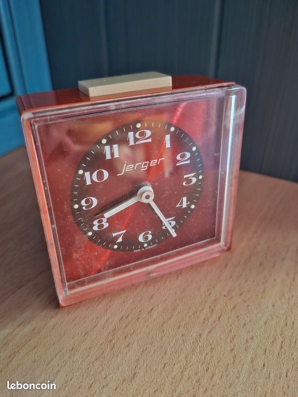Réveil pendule horloge jerger made in germany orange vintage ancien rétro collection déco stylé jaz space age (image 1)