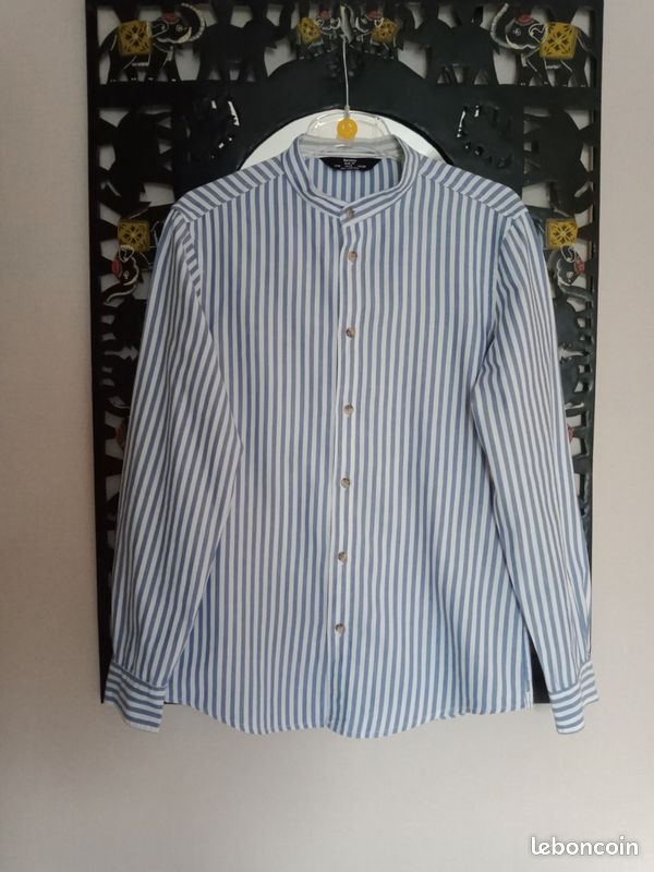 Chemise à Rayures Homme, Bershka, Blanc/Bleu, Taille S Vêtements