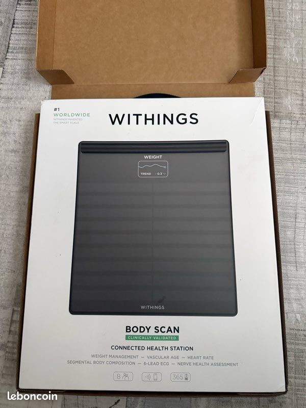 Balance Withings Body Scan, BIA Segmentaire, ECG, Wifi & Bluetooth, Noir ECG 6 canaux avec détection de FA, analyse segmentaire, âge vasculaire, Wifi & Bluetooth, iOS & Google Health TBE (image 2)