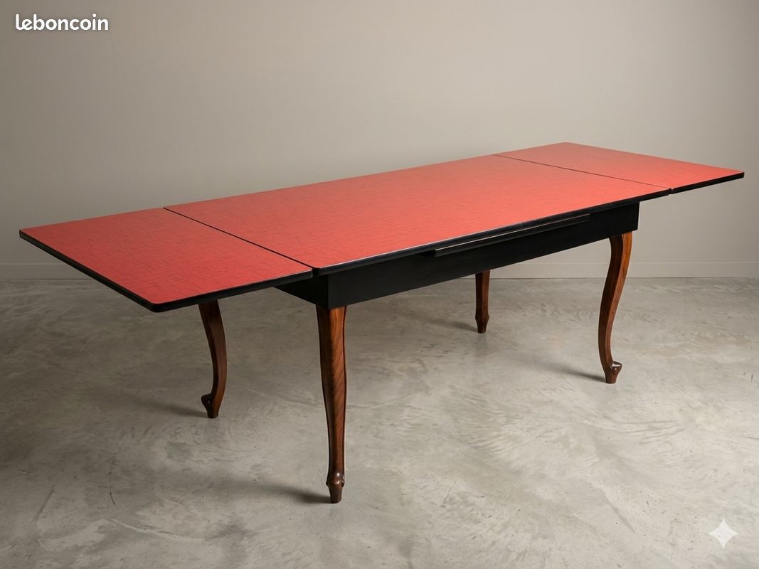 Table Vintage extensible - Formica Rouge & bois - XXL ( jusqu'à 275cm ) (image 1)