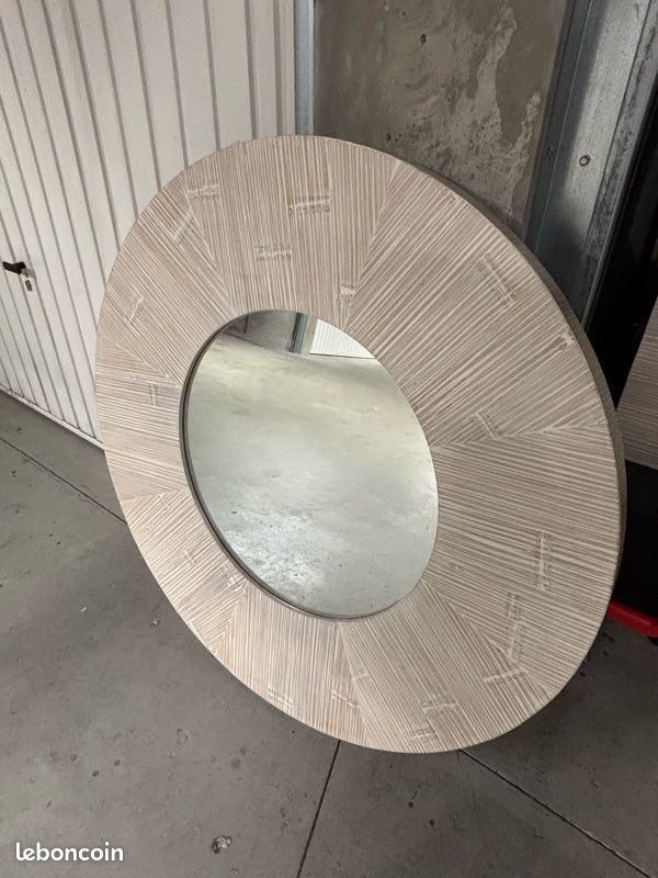 Miroir rond cadre bois (image 2)