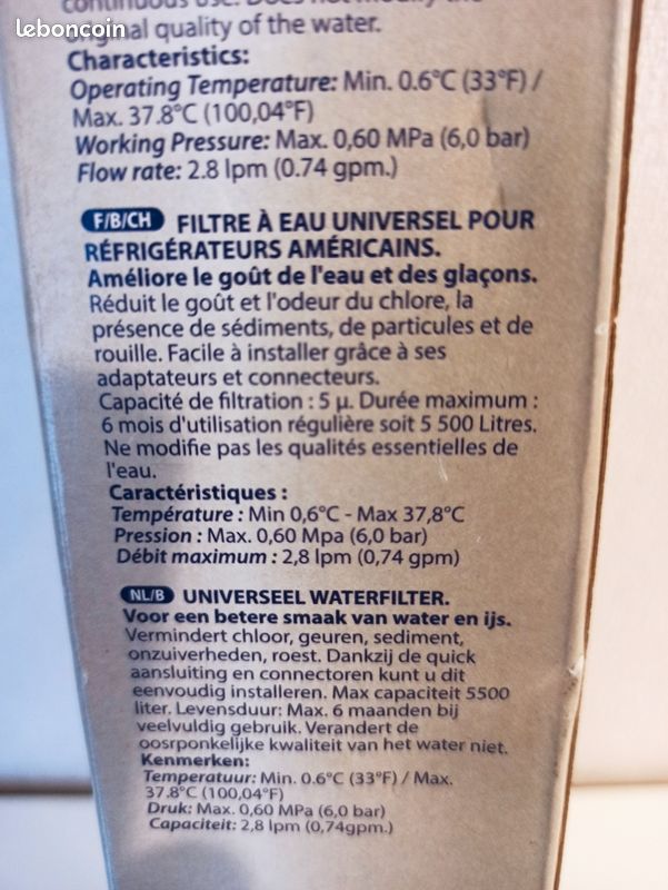 Filtre à eau universel WPRO pour réfrigérateur américain - NEUF (image 5)
