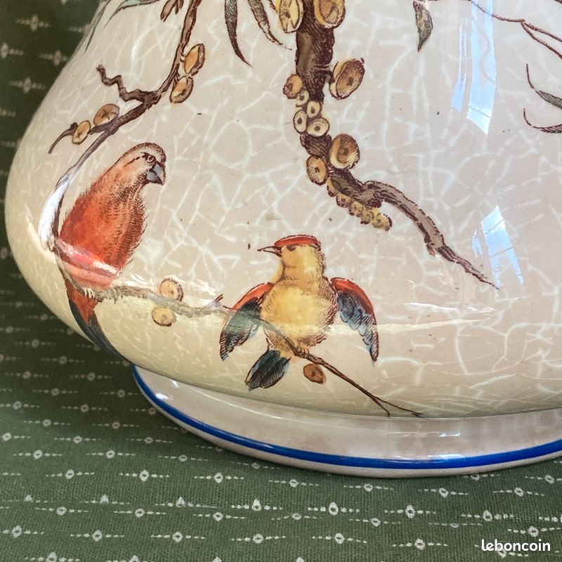 Ancien sucrier Service Nella Vieillard oiseau polychrome fleurs, pot ravissant (image 5)