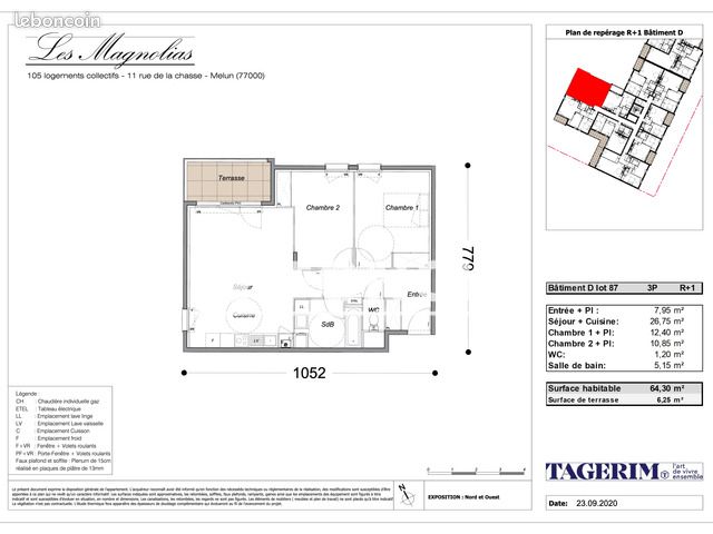 Appartement 3 pièce(s) 64 m²à louer Melun