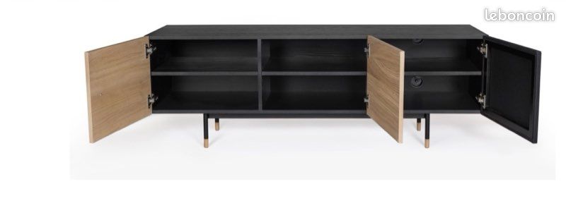 Meuble TV 3 Portes "Jugend" 150cm Chêne & Noir (image 2)