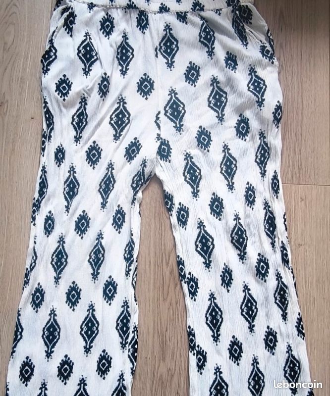Kiabi femme - Pantalon d'été blanc à motifs noirs - Taille L (image 5)