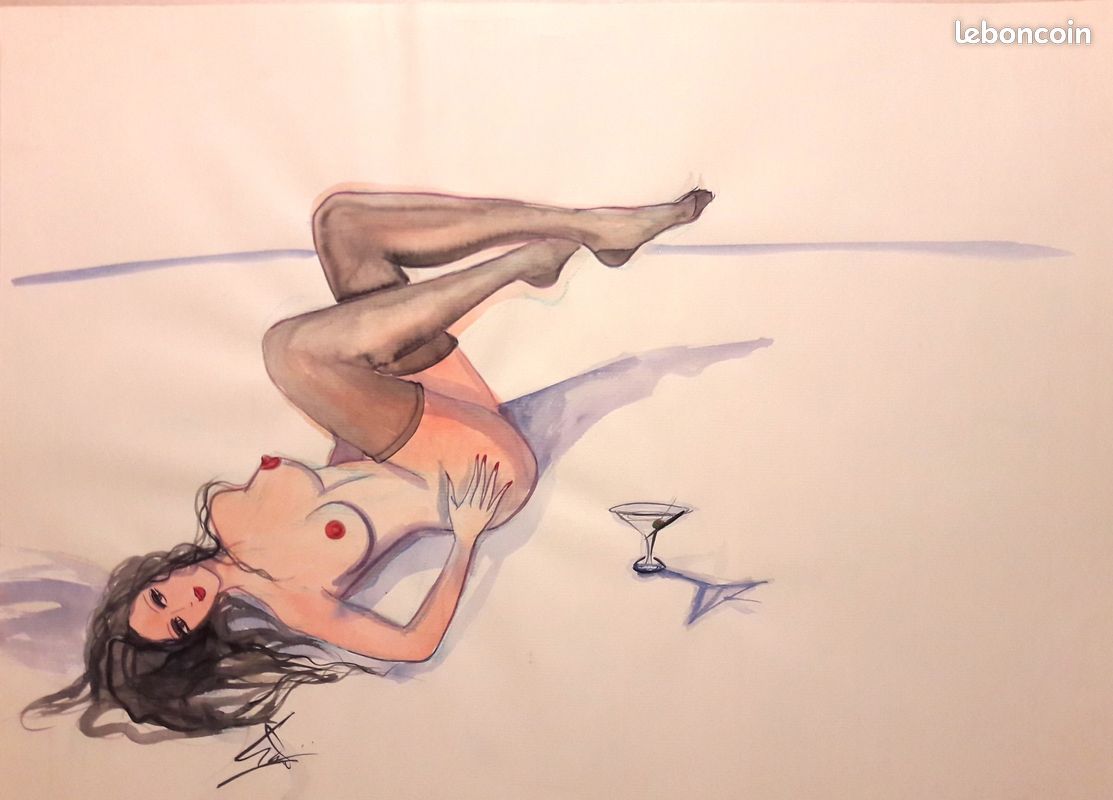 JOLIE JEUNE FILLE NUE Aquarelle ORIGINALE signée par CRAMOLINI Terry Lynn  Artiste Américaine - Loisirs créatifs