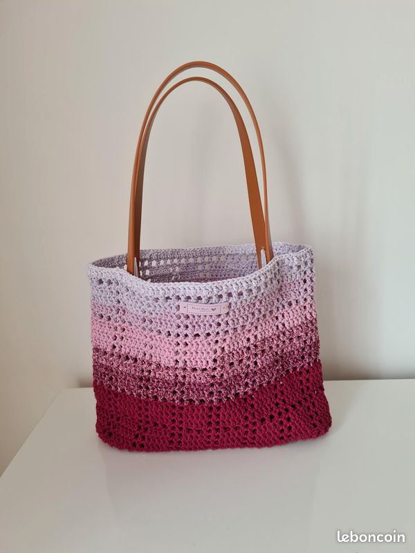 Sac à Main Coton Coline - Couleurs Rouille/rose/violet, Rayures, 37x27cm, Neuf Avec étiquettes