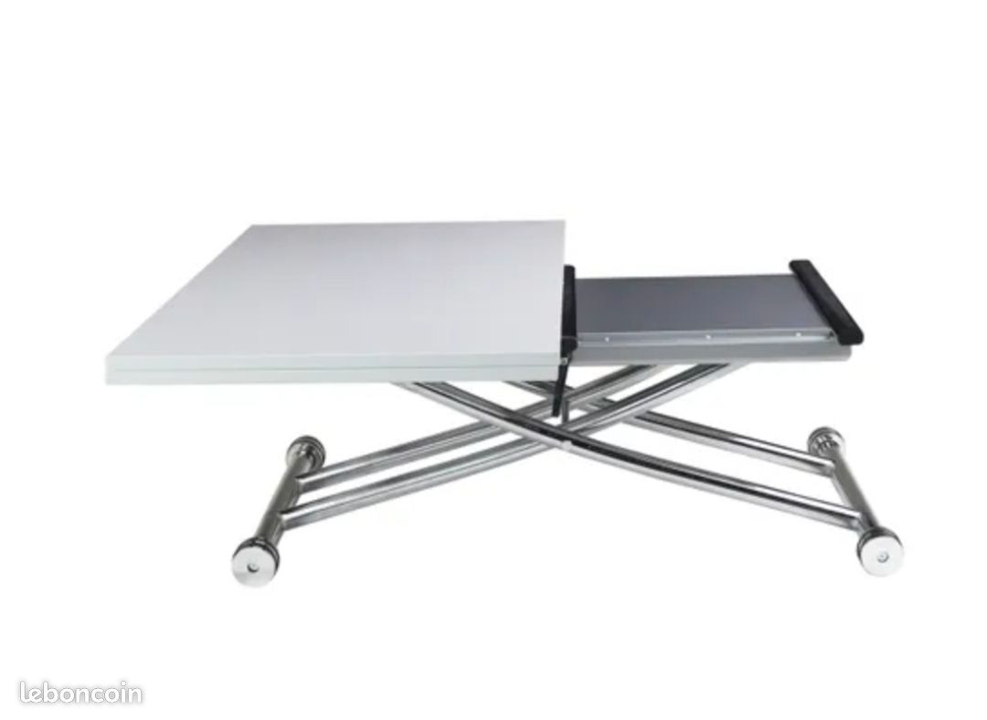 Table basse relevable pliable 2 en 1 RECTO 2 Blanc laqué (image 2)
