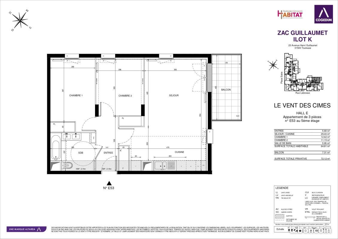 Appartement 3 pièces 64 m² · à Toulouse · 64 m² · 831 €/mois