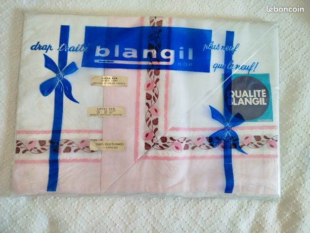 Drap Blanc Brodé Roses Fait Main - 210x260 Cm - 100% Coton - Occasion