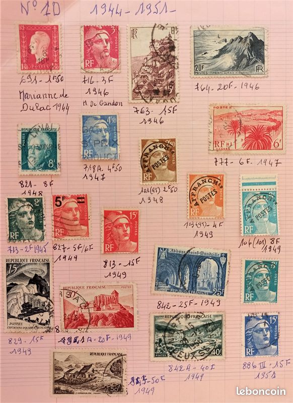 Timbres francais obliteres n° 10 -1944/1951 (image 1)