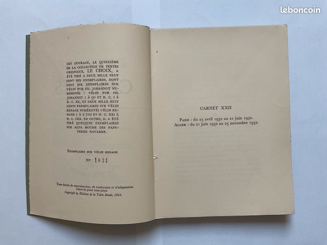 Carnets XXII A XXVIII - Du 23 Avril 1932 au 22 Novembre 1934 de H. De Montherlant - Ex numéroté (image 2)