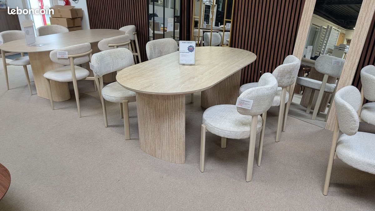 Table à manger JOSEPHINE céramique effet travertin beige 180 cm (image 1)