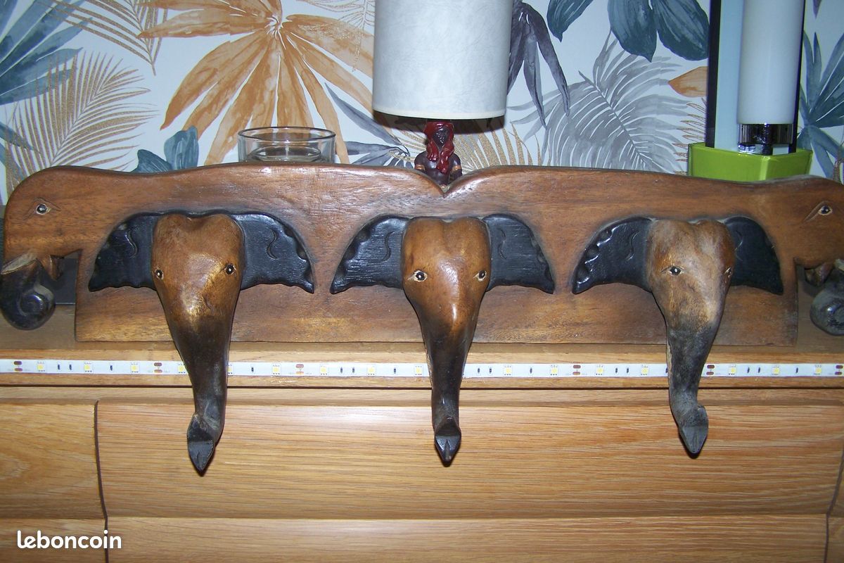 Tête éléphant bois (image 1)
