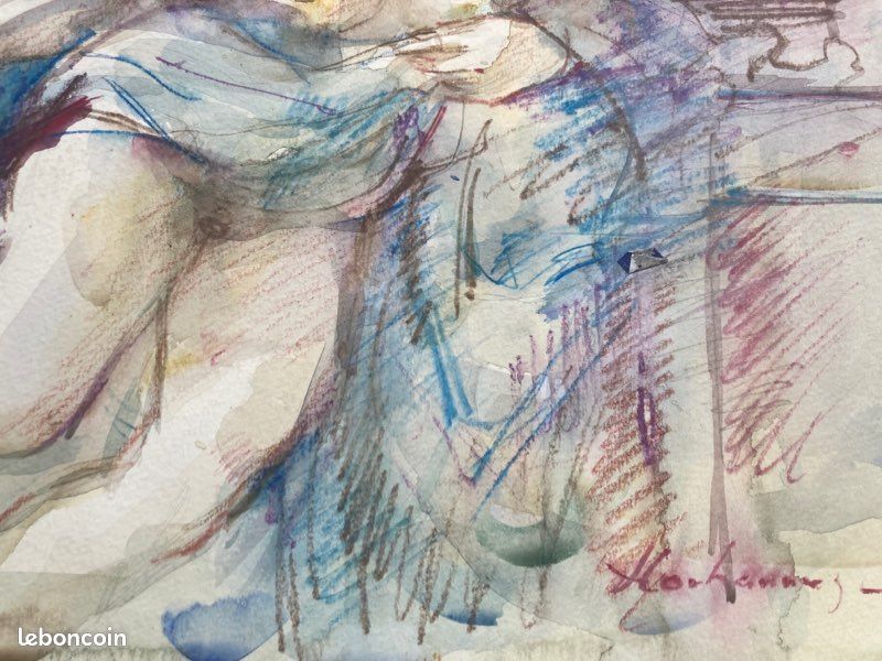 Hovhannes Haroutiounian XXe Dessin aquarellé Nu Femme allongée elegante Arménien (image 2)