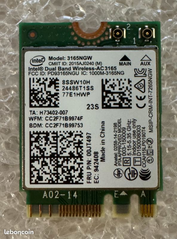 Mini Carte Wifi bluetooth Intel Dual band Wireless 3165NGW (image 1)