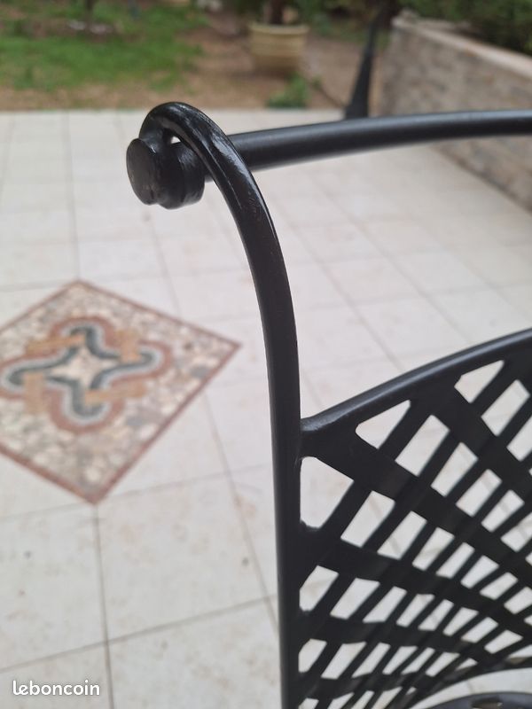 Table plateau bois et pieds en fer Forgé + 6 chaises en fer Forgé (image 10)
